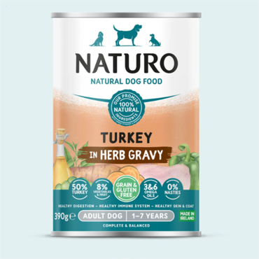 Naturo ΥΓΡΗ ΤΡΟΦΗ ΣΚΥΛΟΥ Grain Free με Γαλοπούλα, Λαχανικά και Φρούτα 390gr